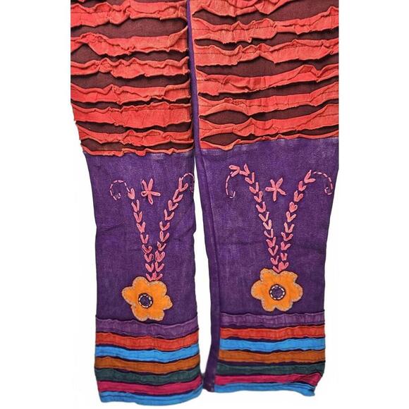 K.P.C. Colorful Handmade Purple Bohemian Floral Embroidered Pants Small - Picture 4 of 10